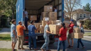 image recommandée Équipe en tenue de travail entrain de remplir un camion de débarras avec des affaire en carton (1)